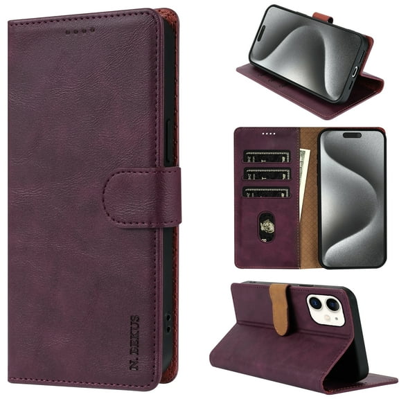 Allytechgroup Compatible with iPhone 11 Wallet Case, PU Leather Flip Case with Card Holders RFID Blocking Shockproof Protective Phone Cover for Women Men, Winered