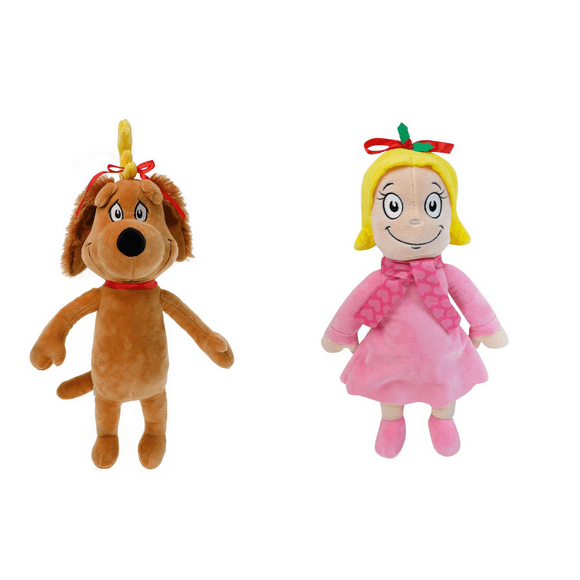 The Grinch Holiday & Christmas Bedding Super Soft Plush Cuddle Pillow Buddy 15.7" Grinch Santa, & 14" Cindy Lou Who & Max with Antler