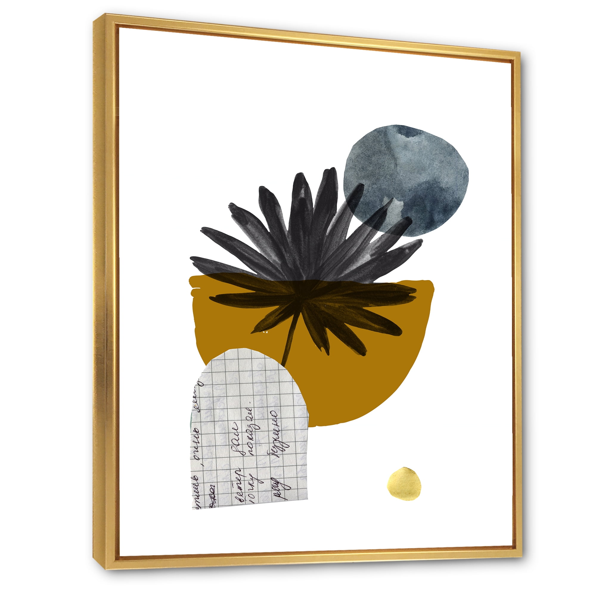 Designart 'Abstract Geometry Shapes and Tropical Palm Leaf I' Modern Framed Canvas Wall Art Print