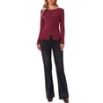 thumbnail image 2 of INSPIRE CHIC Knit Top for Women's Long Sleeve Button Fitted Solid Casual Blouse XS Red, 2 of 6