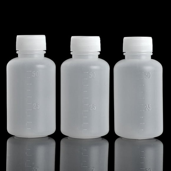 Bezall 50Pcs 50ml PE Plastic Empty Small Mouth Graduated Lab Chemical Container Reagent Bottle Sample Sealing Liquid Medicine Bottles
