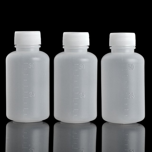 Bezall 50Pcs 50ml PE Plastic Empty Small Mouth Graduated Lab Chemical Container Reagent Bottle Sample Sealing Liquid Medicine Bottles