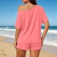 thumbnail image 4 of Sevevn Women’s Casual Set Short Sleeve Off Shoulder Top and Shorts Set Lightweight Breathable Loose Fit Two Piece Outfit, 4 of 9