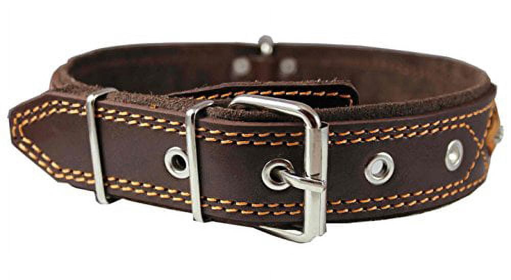 High Quality Genuine Leather Braided Studded Dog Collar, Brown 1.6" Wide. Fits 19"-24" Neck.