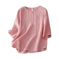 thumbnail image 2 of YHAJDS Women's Shirts Linen Round Neck Loose Casual Pullover Spring Summer Top, 2 of 3