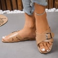 thumbnail image 5 of Domuza Sandals For Women 2026 Summer Flats Comfortable Wide Width Cute Slides Womens Casual Walking Beach PU Leather Shoes Camel 10（EU-43）, 5 of 7