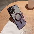 thumbnail image 2 of Compatible with iPhone 14 Pro Max Case,Luxury Magnetic Glitter Plating Bling Sparkle Shiny Bumper with Camera Protector Back Cover,Compatible with MagSafe for Women Girls-Purple, 2 of 6