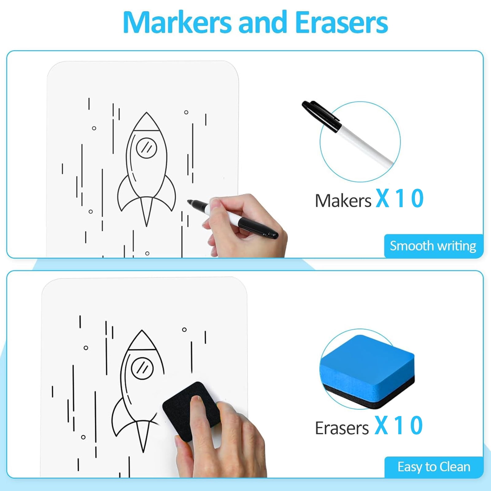 Dry Erase Board,Small White Board Small Dry Erase Board 10 Double-Sided 12.5×9-Inch Whiteboards With 10 Erasers And 10 Markers