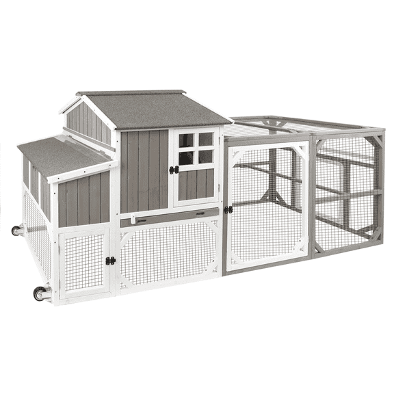 PETSCOSSET Chicken Coop with Run, 2-Story Wooden Chicken Tractor with Nesting Box Indoor Outdoor Poultry Cage, Grey