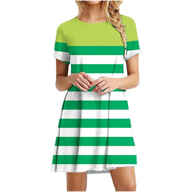 Vestido de Manga Corta para las Mujeres Casual Impreso Cuello Redondo, Vestido de las Señoras para la Primavera Y el Verano de Uso Diario