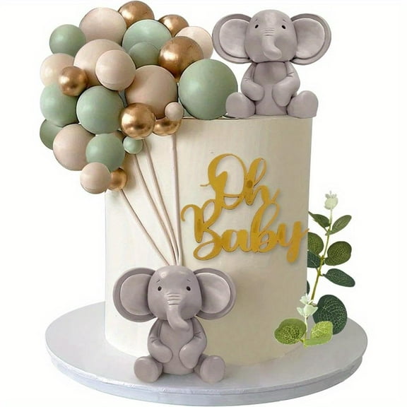 1pcs Cake Decorations, Baby Elephant Theme Cake Decorations, DIY Baking Decorations, Mini Cake Decorations, Pearl Ball Decorations, Party Decorations, Home Decorations, Birthday Gifts (green）