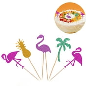 5pcs Hawaii Cake Tooper Flamingo Pineapple Coconut Tree Cake Picks for Luau Beach Party (2*Singel Foot + 1*Double Foot + 1 Pineapple + 1*Coconut Tree)