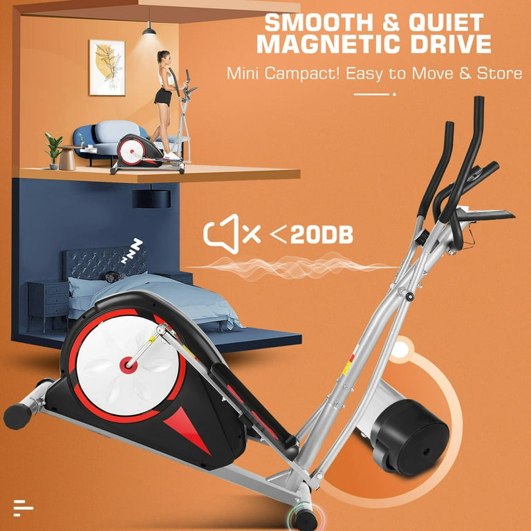 VIBESPARK APP Elliptical Machine Elliptical Trainer with 8 Level of Magnetic Resistence Multi Function LCD Monitor Heart Rate Sensor 350 lbs Weight