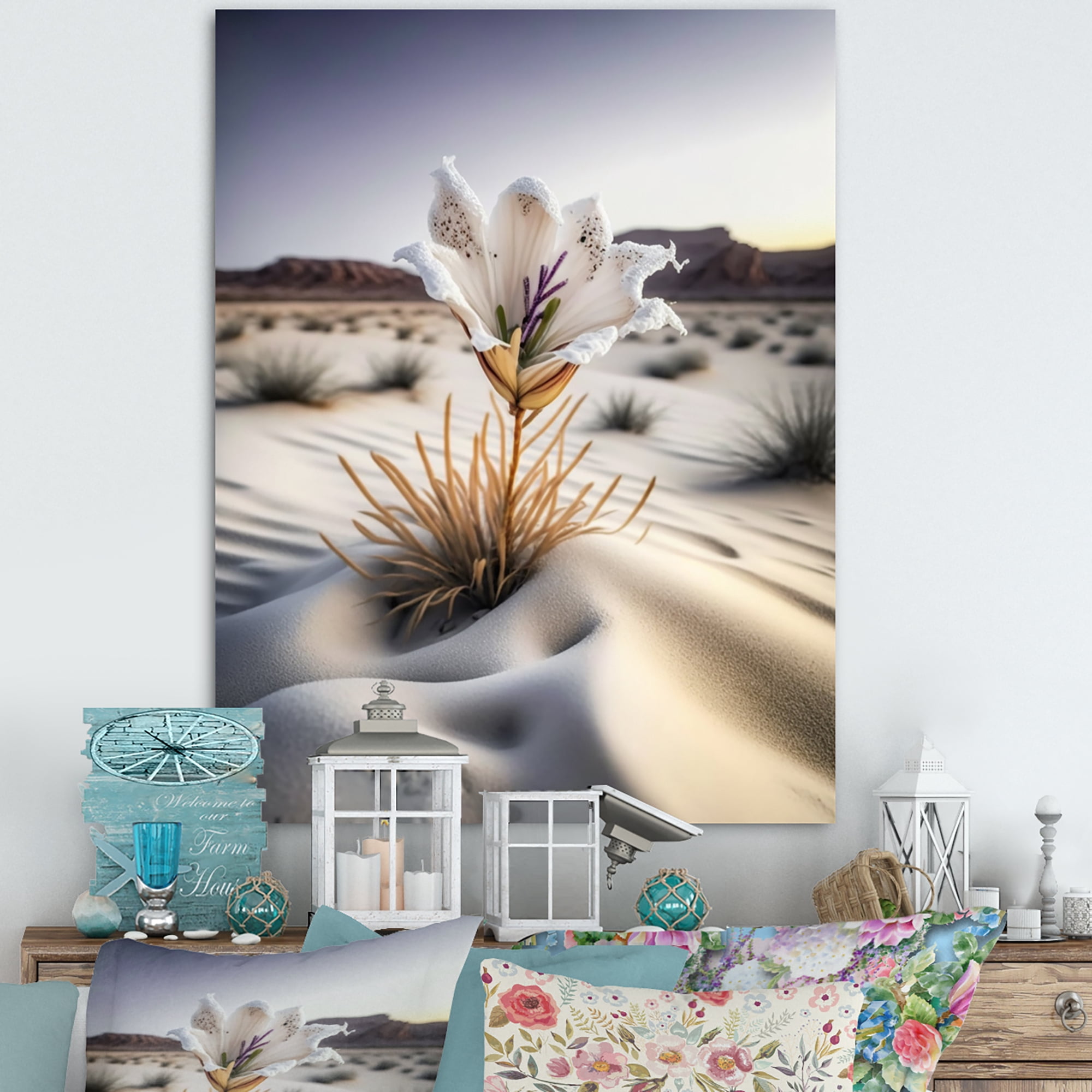 Designart A Blooming White And Purple Lily Flower In Winter IV Canvas Wall Art
