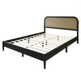 thumbnail image 3 of Castle Place Rattan Wooden Full Platform Bed with 2 Nightstands, Black, 3 of 14