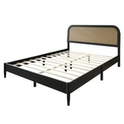 Castle Place Rattan Wooden King Platform Bed, Black