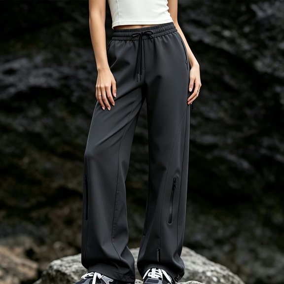 Mifsaly Womens Athletic Pants High Waisted Cargo Pants Breathable Loose Casual Workout Running Joggers with Pockets Black,XXL