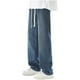 thumbnail image 2 of Pantalones largos para hombre, con bolsillo exterior, cintura elástica, cordón ajustable, color sólido, de mezclilla, pierna ancha, pantalones para hombre, 2 of 8