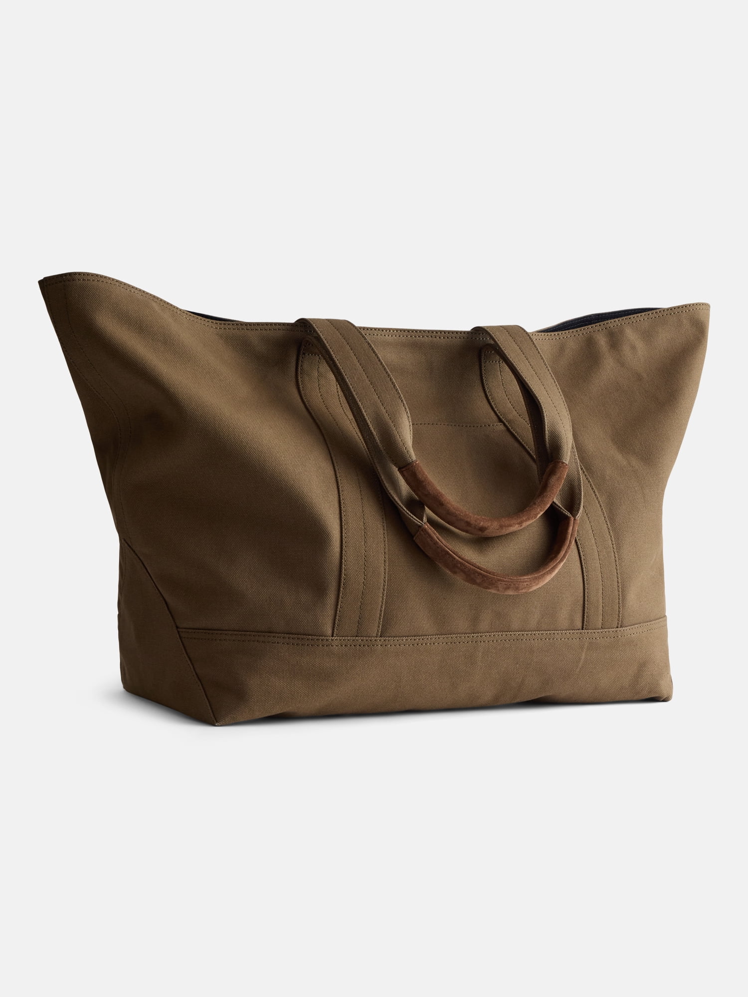 Free Assembly Unisex Large Cotton Canvas Tote Bag with Leather Handles, Green