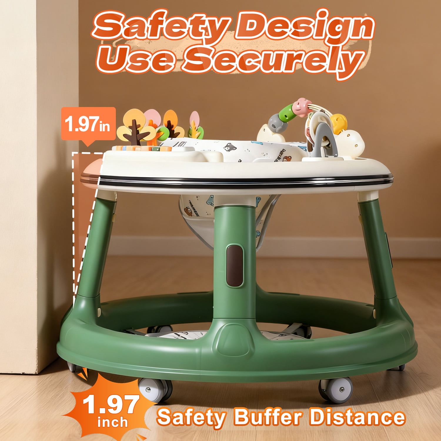 WonderStone 3 in 1 Baby Walker, Push Walker with 360° Swivel Seat, Music & Light Toys, Baby Bouncer, Baby Activity Center for Boy Girl 6-18 Months (Green)