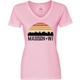 thumbnail image 3 of Inktastic Madison Wisconsin Skyline Retro Sunset Women's V-Neck T-Shirt, 3 of 5