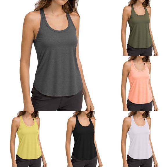 XIAONU Solid Print Tank Top for Women Sleeveless Scoop Neck Athletic Tops