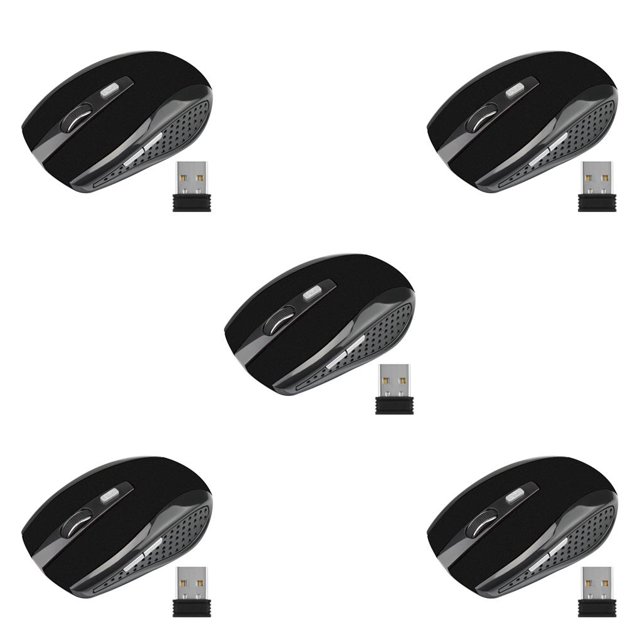 crativent Computer 2.4Ghz Wireless Optical Mouse Quick Speed 6 Buttons Plastic Gaming Mice DPI Adjustable Portable Accessory Matte Black 5Set
