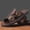 Brown, variant on English Title: Retro Dual Buckle Leather Slide Sandals