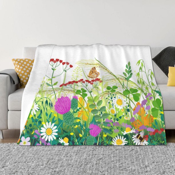 Fotbe Plants and Insects Manta de Franela con Estampado, Manta Ultrasuave para Cama, Sofá, Auto, Hipoalergénica y Antibolitas-80"x60"