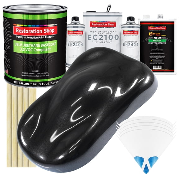 Restoration Shop - Black Sparkle Metallic - Low V.O.C. Urethane Basecoat with European Clearcoat Auto Paint - Complete Gallon Paint Color Kit - Automotive Coating