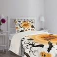 thumbnail image 3 of Ambesonne Halloween Quilted Bedspread Set 2 Pcs, Happy Ghost, Twin Size, Orange Black, 3 of 5