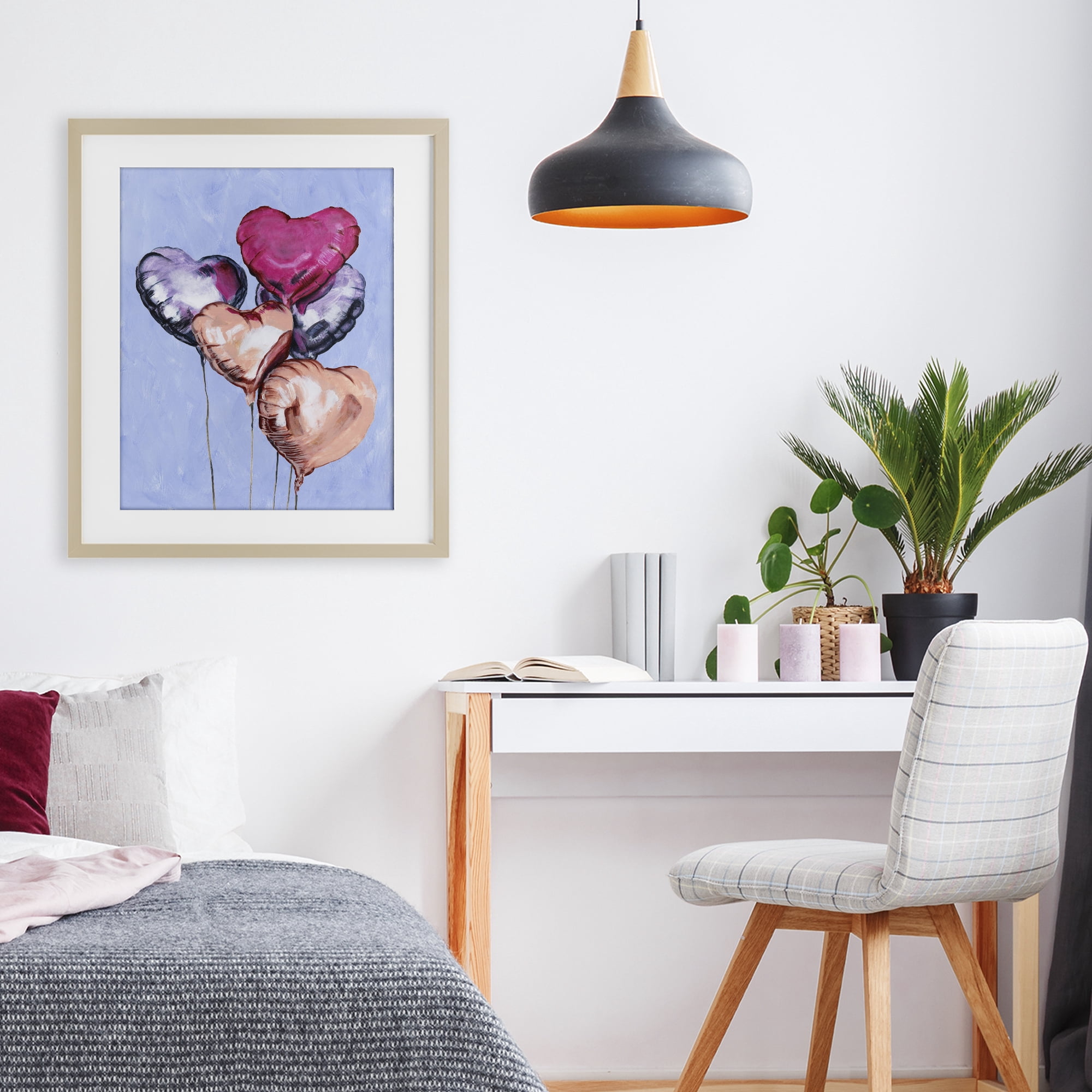 Stupell Industries Vibrant Heart Balloons Birch Framed Print Under Glass, design by Michael Willett