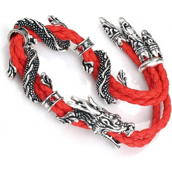 Antique Silver Jewelry Vintage Stylish Red Rope Crystal Rhinestone Dragon Bracelets Bangles for Women