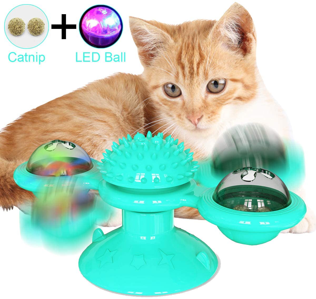 Nincee Cat Interaction Spinner Toy,LED Flash Light Creative Transparent Windmill Turntable Cat Molar/Massage Toy Yellow