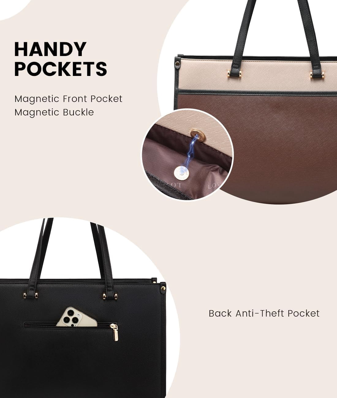 Lovevook Laptop Tote Bag for Women,PU Leather Teacher Nurse Office Ladies Work Bag,Classy Anti-Thief Women Handbags Shoulder Bags-Large