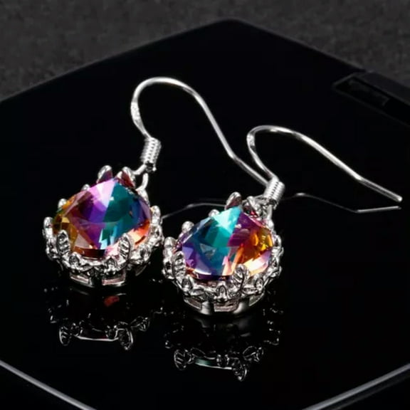 Gorgeous Cubic Zircon Jewelry Women 925 Silver Drop Earring Wedding Gift