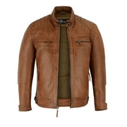 Vance Leathers' Men's Cafe Racer Waxed Lambskin Austin Brown Motorcycle Leather Jacket - 4XL