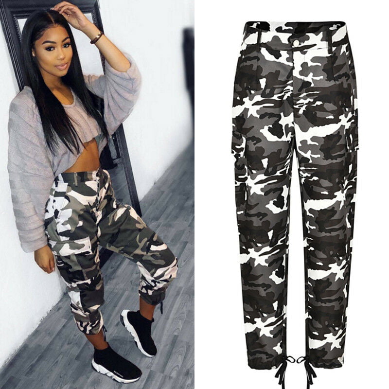 Eyicmarn Womens Camo Cargo Trousers Casual Pants Military Army Combat Camouflage Jeans