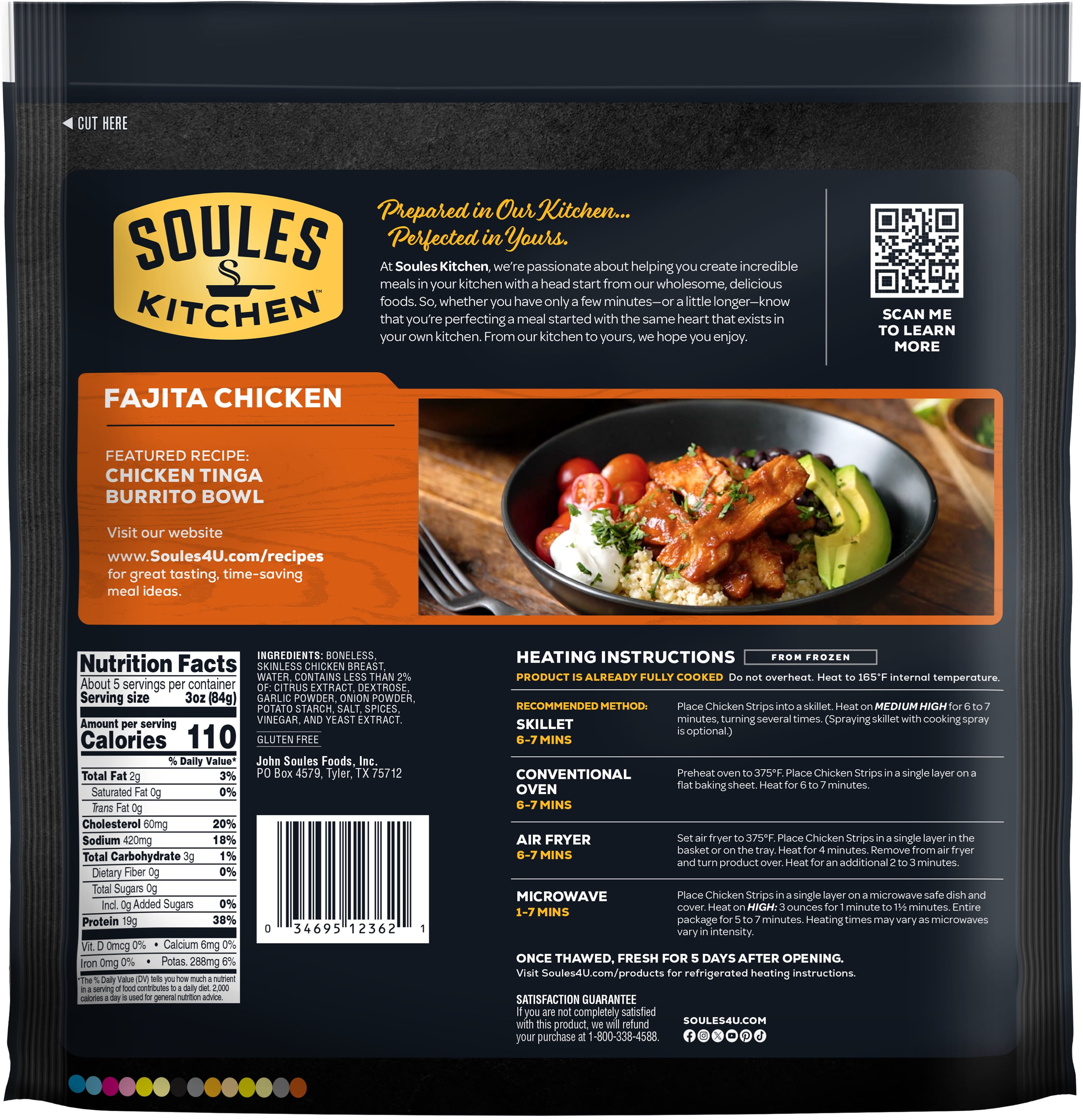 Soules Kitchen Chicken Breast Fajita Strips, Frozen, Fully Cooked, 16 oz, 18g Protein per Serving