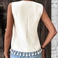 thumbnail image 4 of Women's Boho Embroidered V-Neck Tank Top Sleeveless Tassel Trim Blouse for Summer, 4 of 4