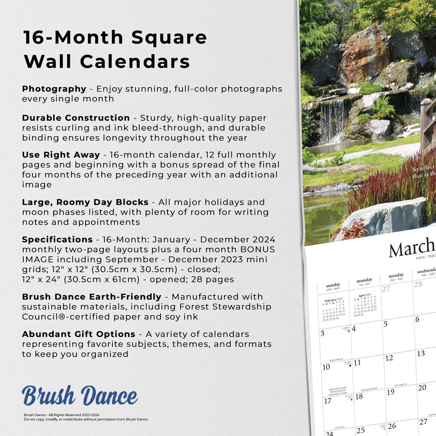 Brush Dance Japanese Gardens 2024 12x24 Inch Square Wall Calendar, 9781975469962