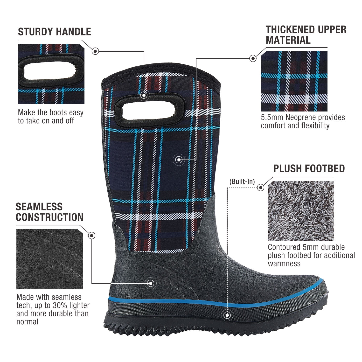 HISEA Rain Boots for Women Mid Calf Muck Rubber Boots Waterproof Neoprene Insulated Barn Boots for Mud Working Gardening