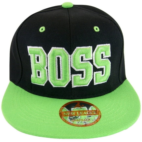 Boss Adjustable Snapback Baseball Cap with Script Under Bill (Black/Green)