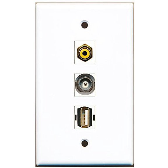 RiteAV - 1 Port RCA Yellow and 1 Port USB A-A and 1 Port BNC Wall Plate