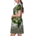 thumbnail image 2 of Zufioo Nature Hand Daisies Art Print Women's Short Sleeve Dress, Elastic Round Neck Pullover A-line Knee-length Dress, Suitable for Party, Vacation, Leisure, 2 of 6