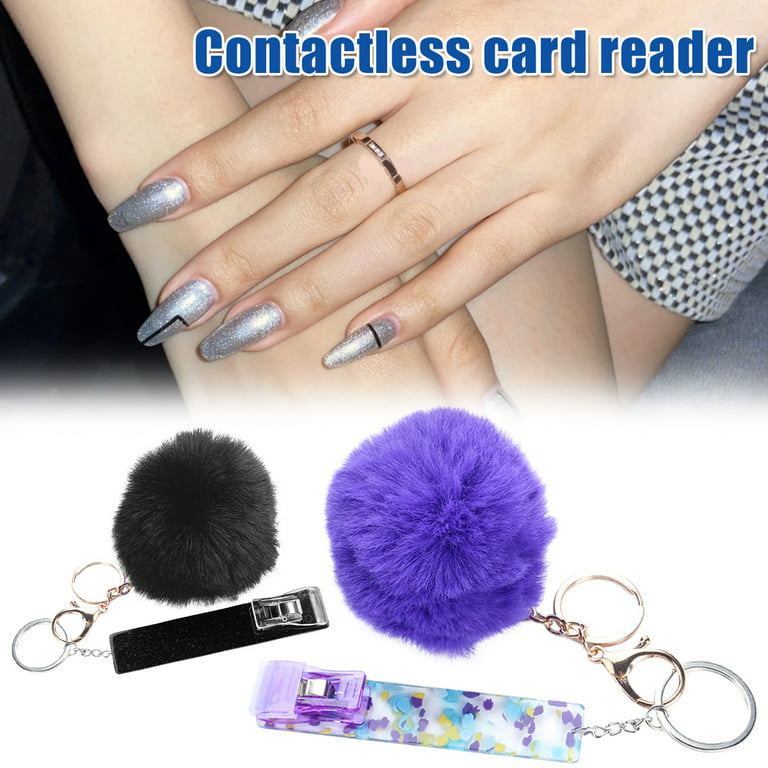 Card Grabber For Long Nails, Acrylic Debit Bank Card Grabber Keychain For  Women ATM Card Clip Pom Pom Ball and Plastic Clip
