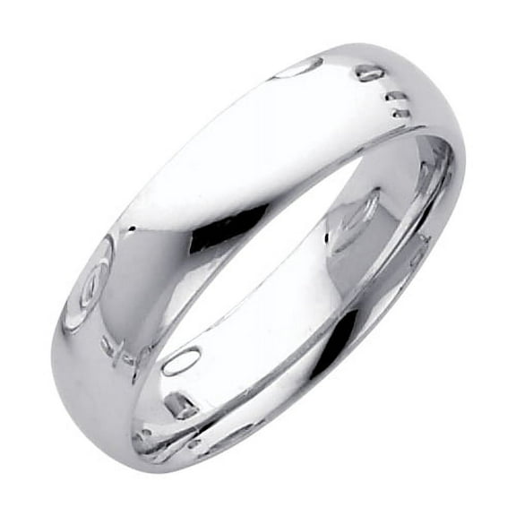 14k White Gold Wedding Band Solid Plain Ring Polished Finish Comfort Fit, 5 mm Size 5