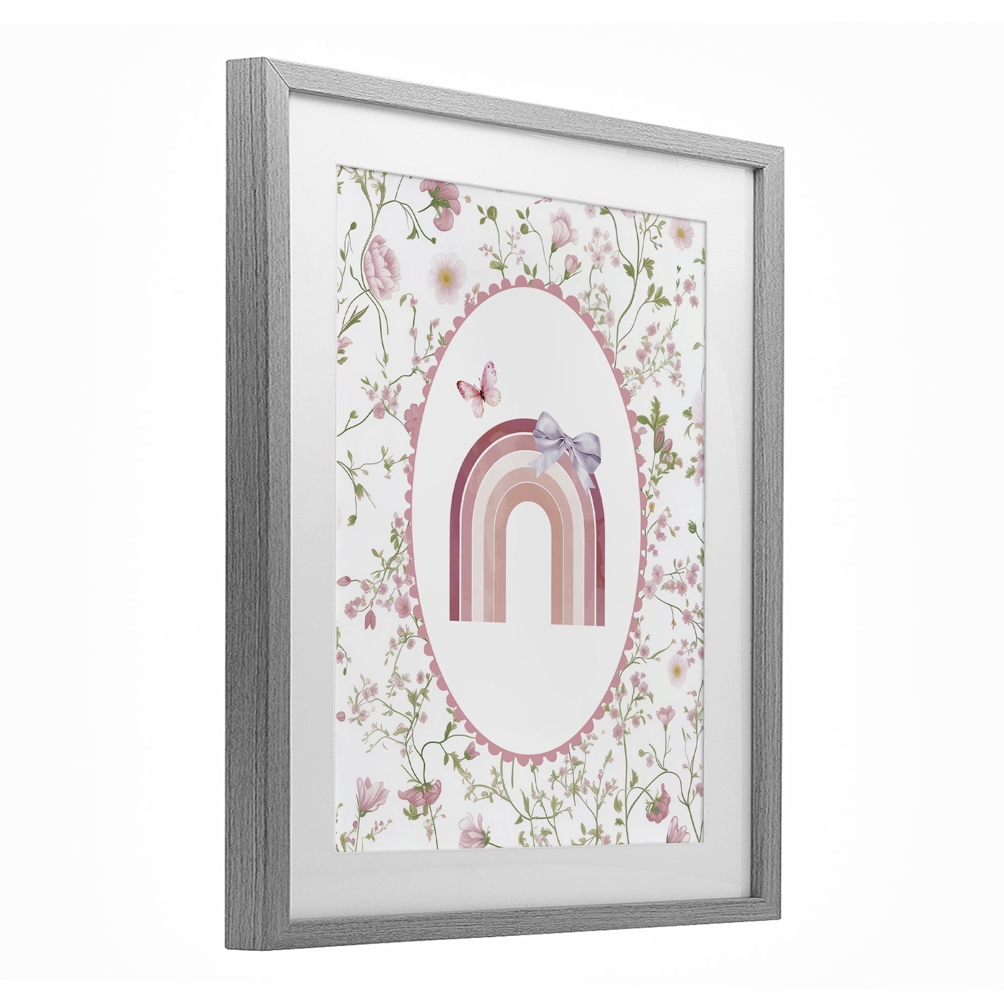 Stupell Industries Floral & Ribbon Rainbow Gray Framed Print Under Glass, design by Christine Simpson Art