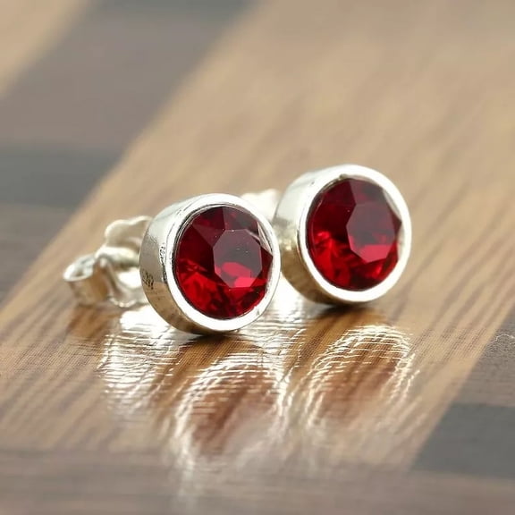 3Ct Round Cut Lab Created Red Ruby Women's Stud Earrings 14k White Gold Plated