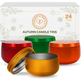 Hearts & Crafts Empty Holiday Tin Candle Jars for Making Candles - Candle Tins 8oz - 24 Holiday Tin Candle Jars with Lids for Candle Making - Autumn 